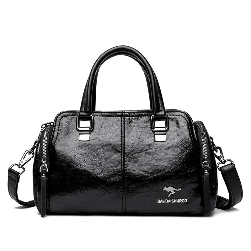 Vintage Colorblock Soft Leather Boston Handbag
