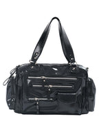 Glossy Black Multi-Pocket Tote Handbag