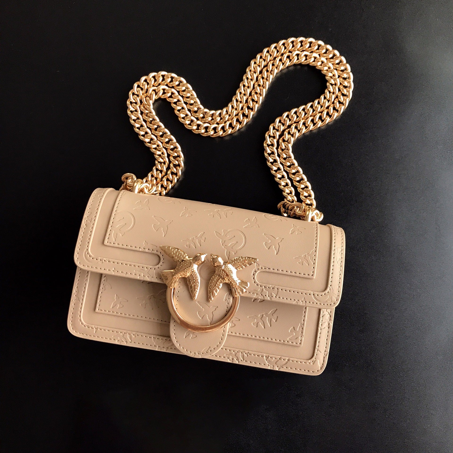Genuine Leather Quilted Love Birds Crossbody Bag