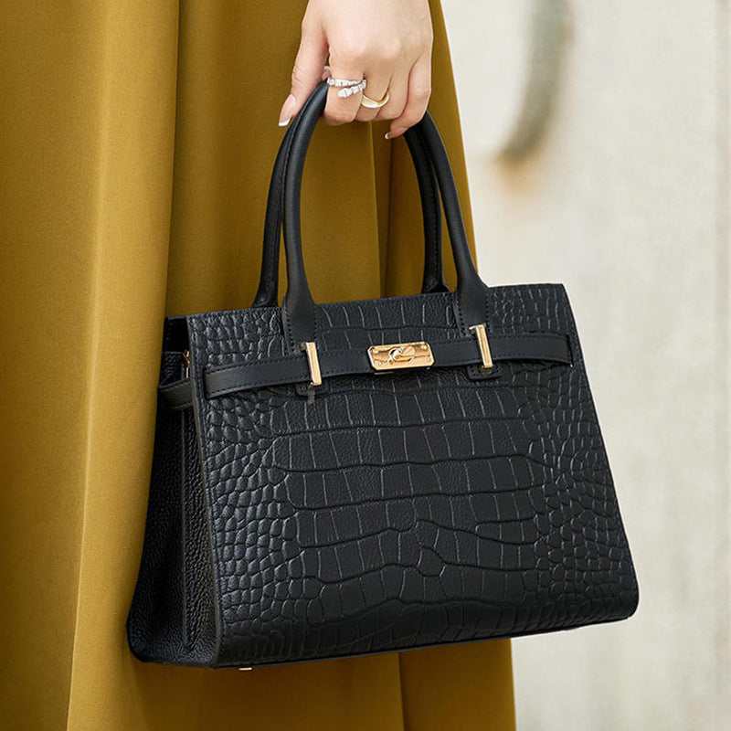 Premium Crocodile Embossed Leather Top Handle Bag