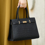 Premium Crocodile Embossed Leather Top Handle Bag