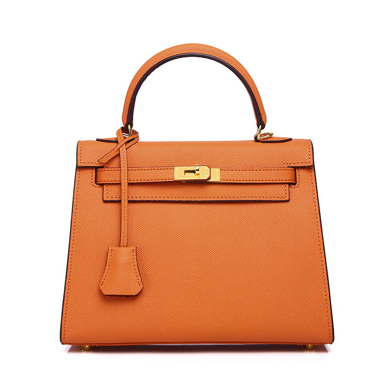 Orange Leather Kelly Top Handle Bag