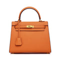 Orange Leather Kelly Top Handle Bag