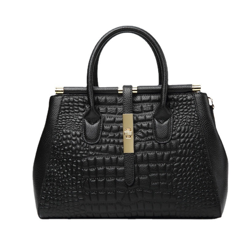 Luxury Leather Crocodile Embossed Women's Tote Handbag