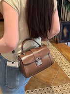 Elegant Leather Box Handbag Shoulder Crossbody Bag