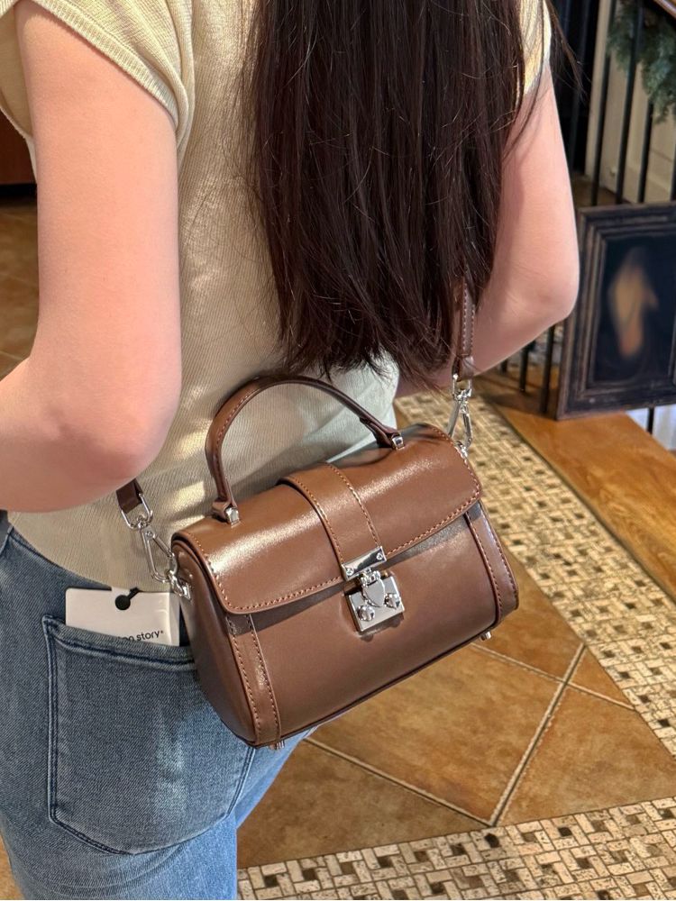 Elegant Leather Box Handbag Shoulder Crossbody Bag