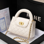 Genuine Leather Quilted Top Handle Crossbody Bag