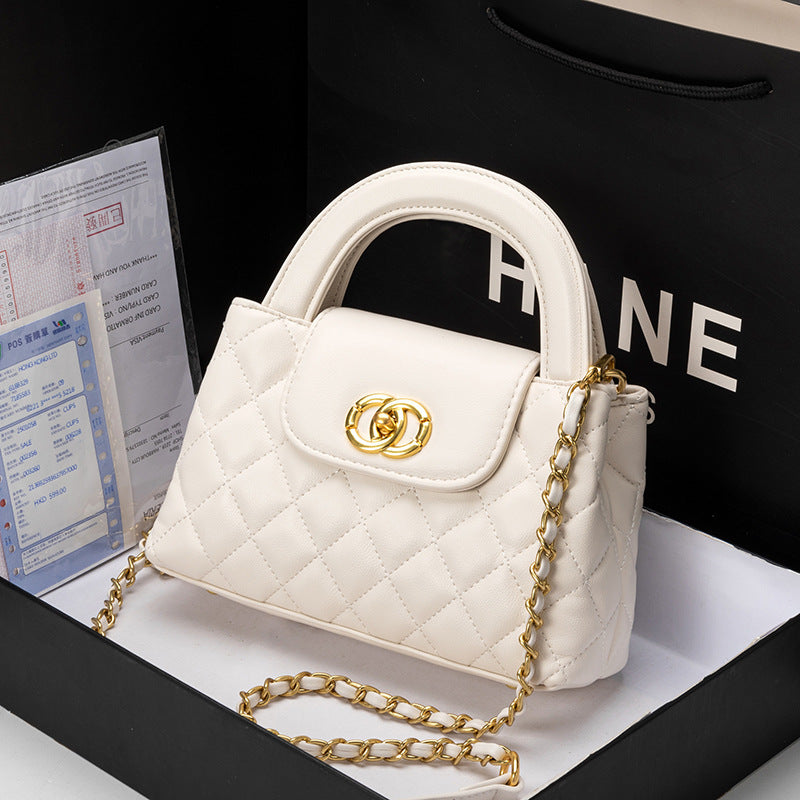Genuine Leather Quilted Top Handle Crossbody Bag