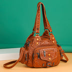 Soft Leather-like Multi-Pocket Shoulder Crossbody Bag