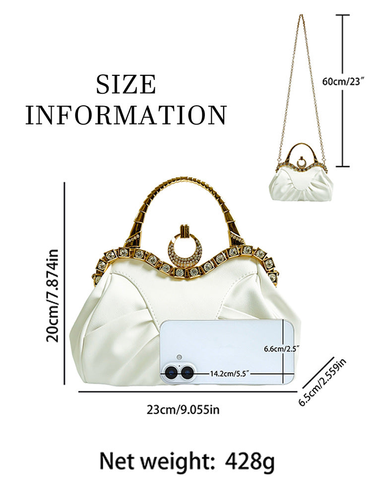 Elegant Pleated Evening Handbag with Crystals