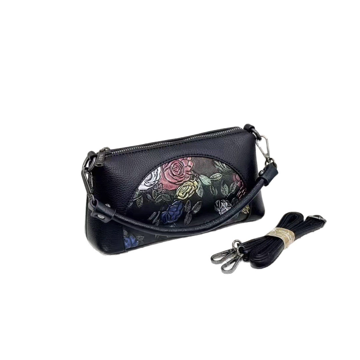 Floral Embossed Soft Leather Shoulder Bag