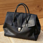 Soft Leather Work Tote Handbag with Clasp