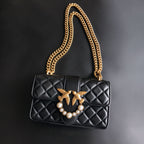 Genuine Leather Quilted Love Birds Crossbody Bag