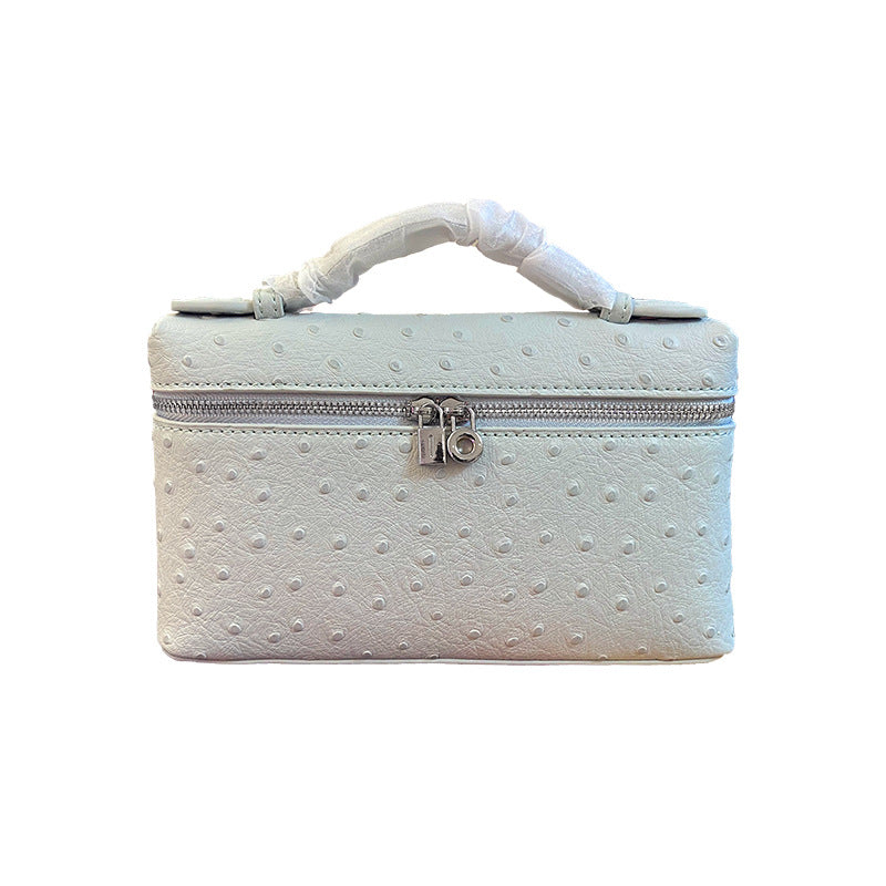 Genuine Leather Ostrich Pattern Box Handbag
