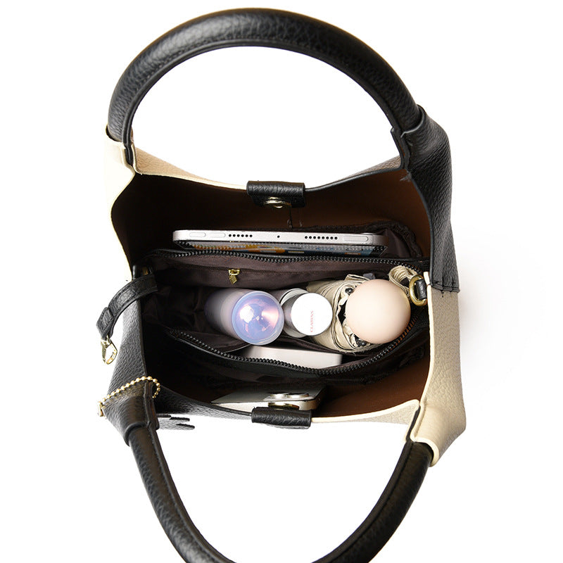 Soft Leather Two-Tone Bucket Handbag