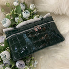 Genuine Leather Crocodile Embossed Cosmetic Handbag