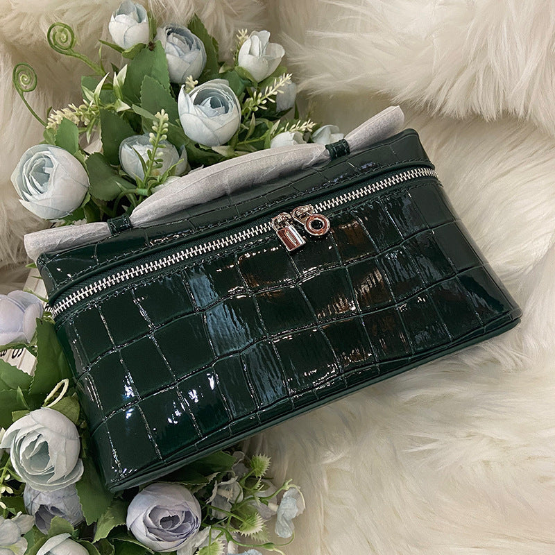 Genuine Leather Crocodile Embossed Cosmetic Handbag