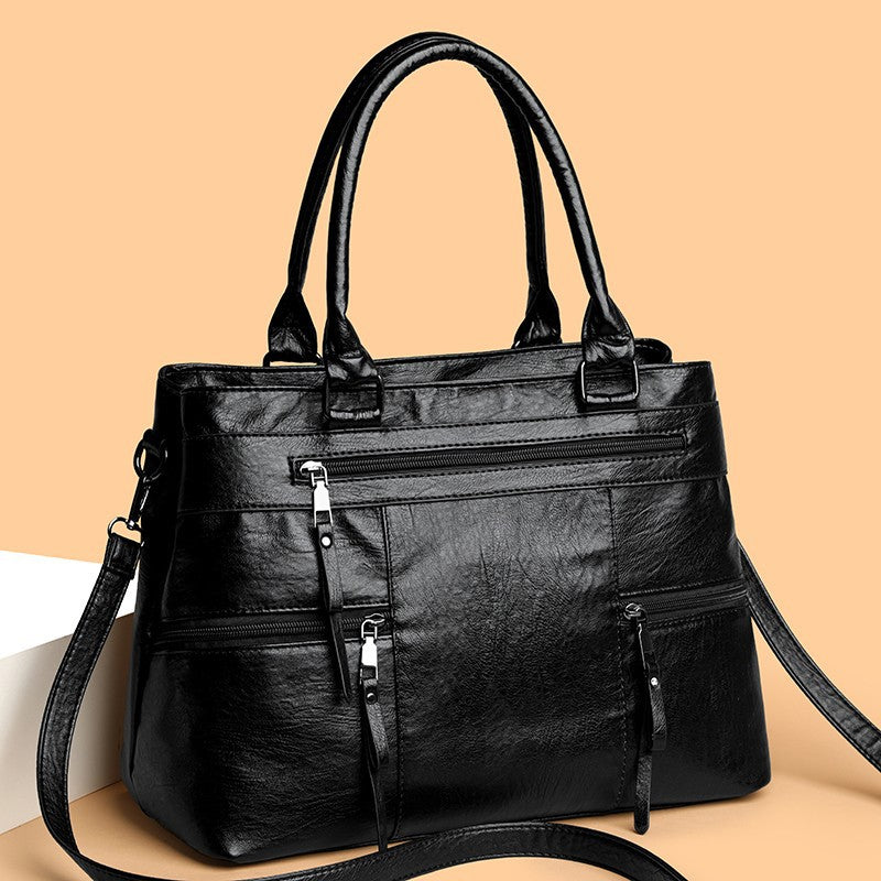 Soft Synthetic Leather Multi-Pocket Tote Bag