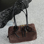 Suede Leather Bowling Tote Shoulder Bag