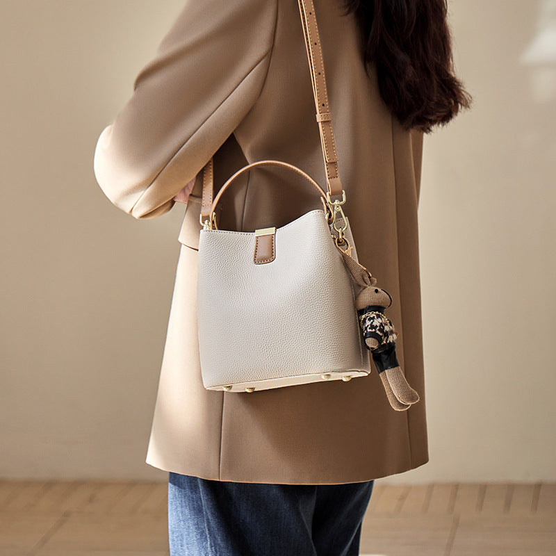 Premium Leather Bucket Crossbody Handbag