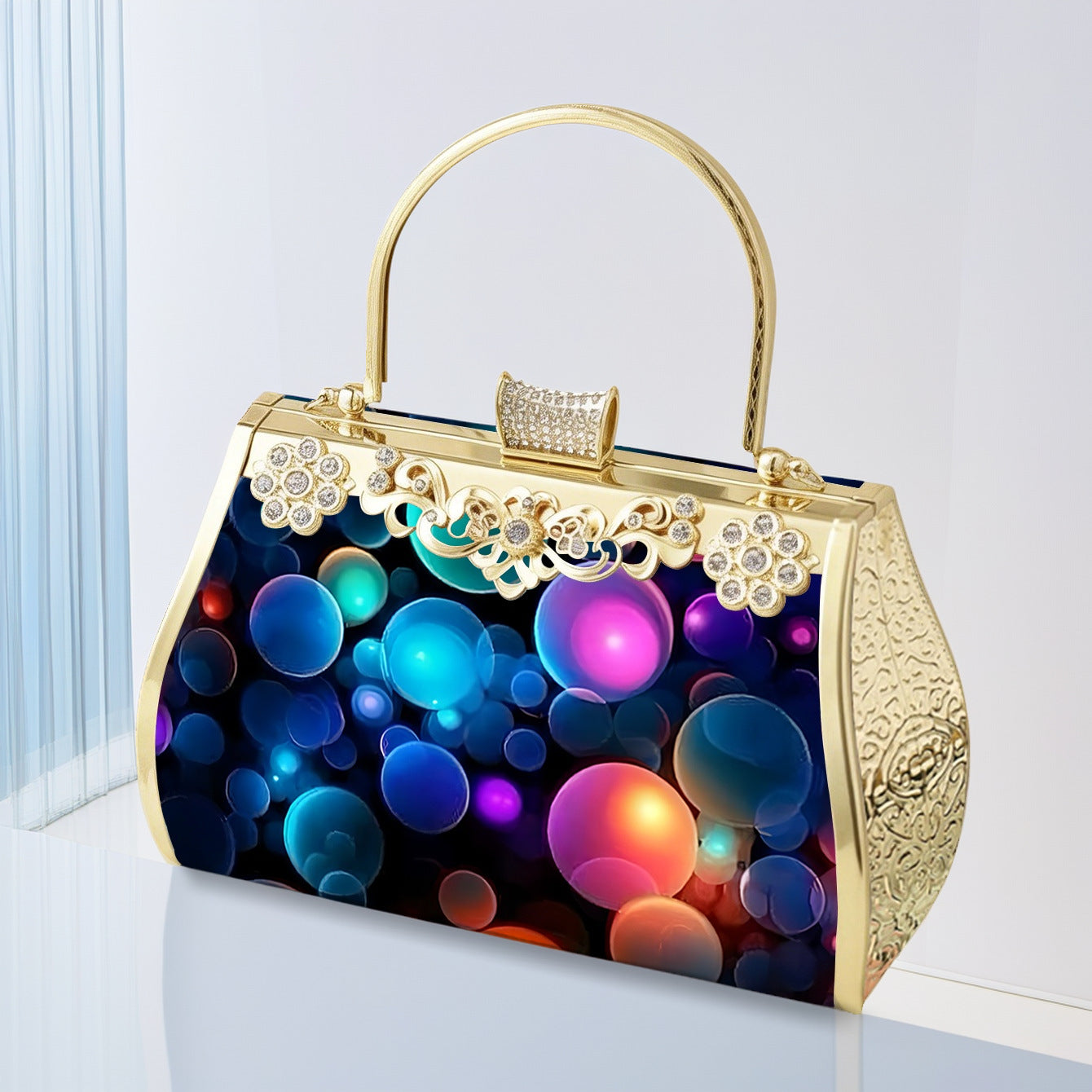 Elegant Floral Glitter Evening Clutch Handbag