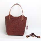 Cowhide Embossed Floral Leather Tote Bag