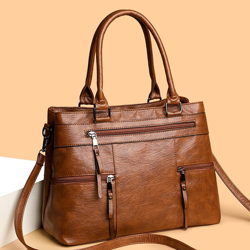 Soft Synthetic Leather Multi-Pocket Tote Bag