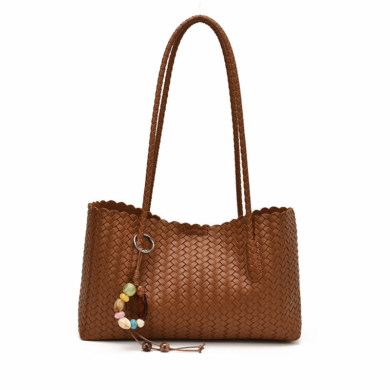 Black Woven Faux Leather Shoulder Bag