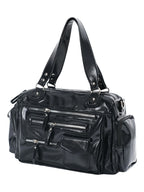 Glossy Black Multi-Pocket Tote Handbag