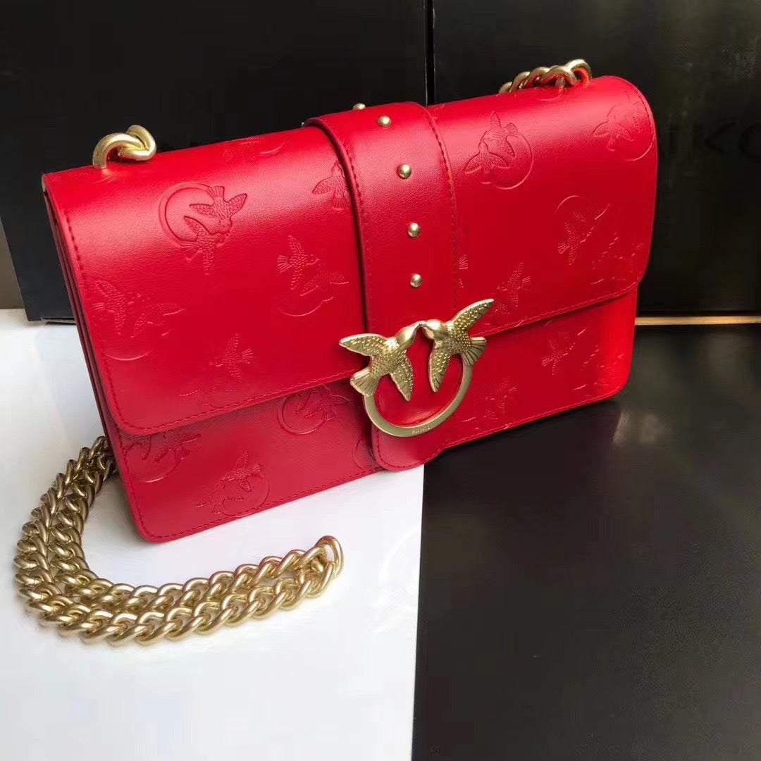 Genuine Leather Quilted Love Birds Crossbody Bag