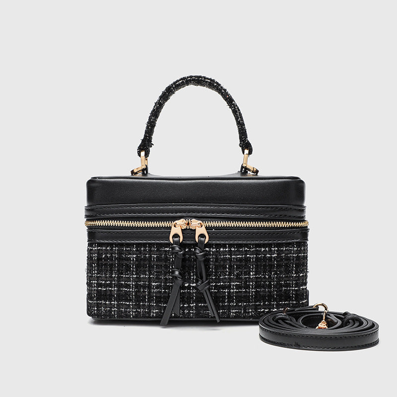 Canvas Leather Mini Box Crossbody Handbag