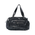 Glossy Black Multi-Pocket Tote Handbag