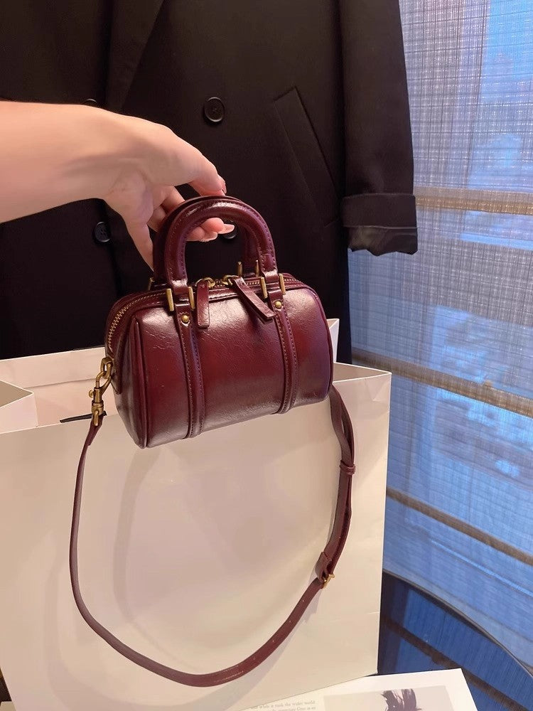 Glossy Soft Leather Mini Barrel Handbag