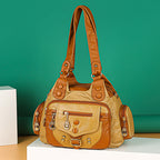 Soft Leather-like Multi-Pocket Shoulder Crossbody Bag