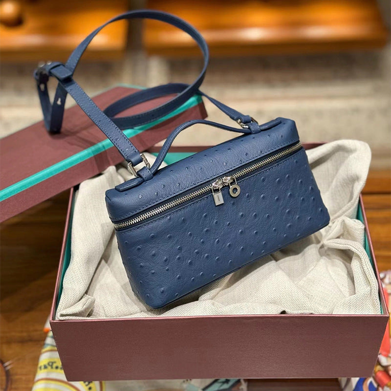 Genuine Leather Ostrich Pattern Box Handbag