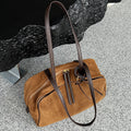Suede Leather Bowling Tote Shoulder Bag
