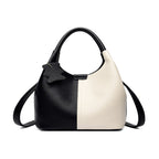 Soft Leather Two-Tone Bucket Handbag