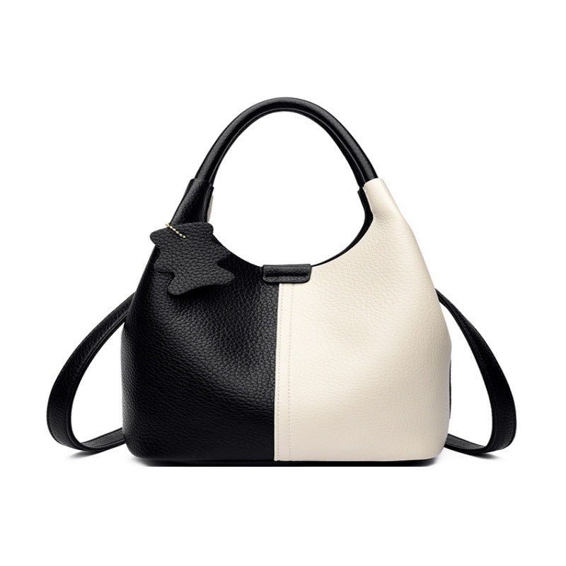 Soft Leather Two-Tone Bucket Handbag