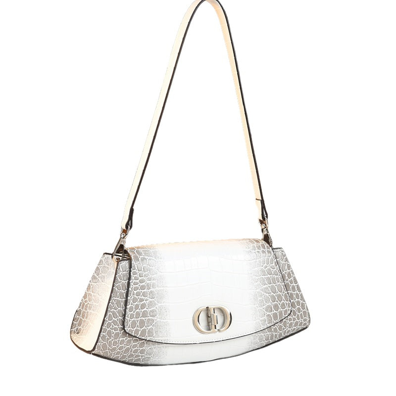 Genuine Leather Croc Embossed Shoulder Handbag