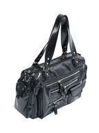 Glossy Black Multi-Pocket Tote Handbag