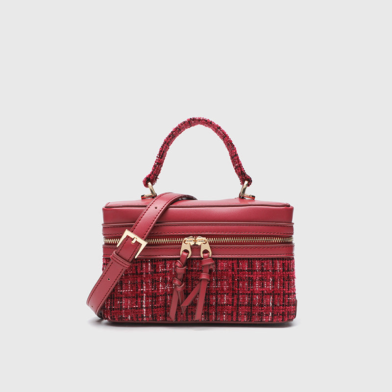 Canvas Leather Mini Box Crossbody Handbag