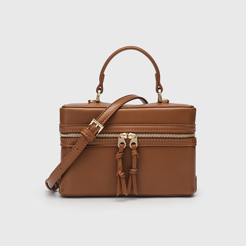Canvas Leather Mini Box Crossbody Handbag