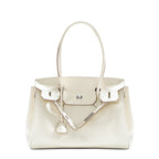 Silver Leather Tote Handbag Large Capacity