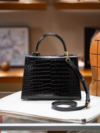 Premium Leather Kelly Style Shoulder Crossbody Handbag