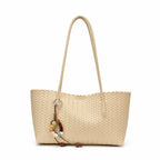 Black Woven Faux Leather Shoulder Bag