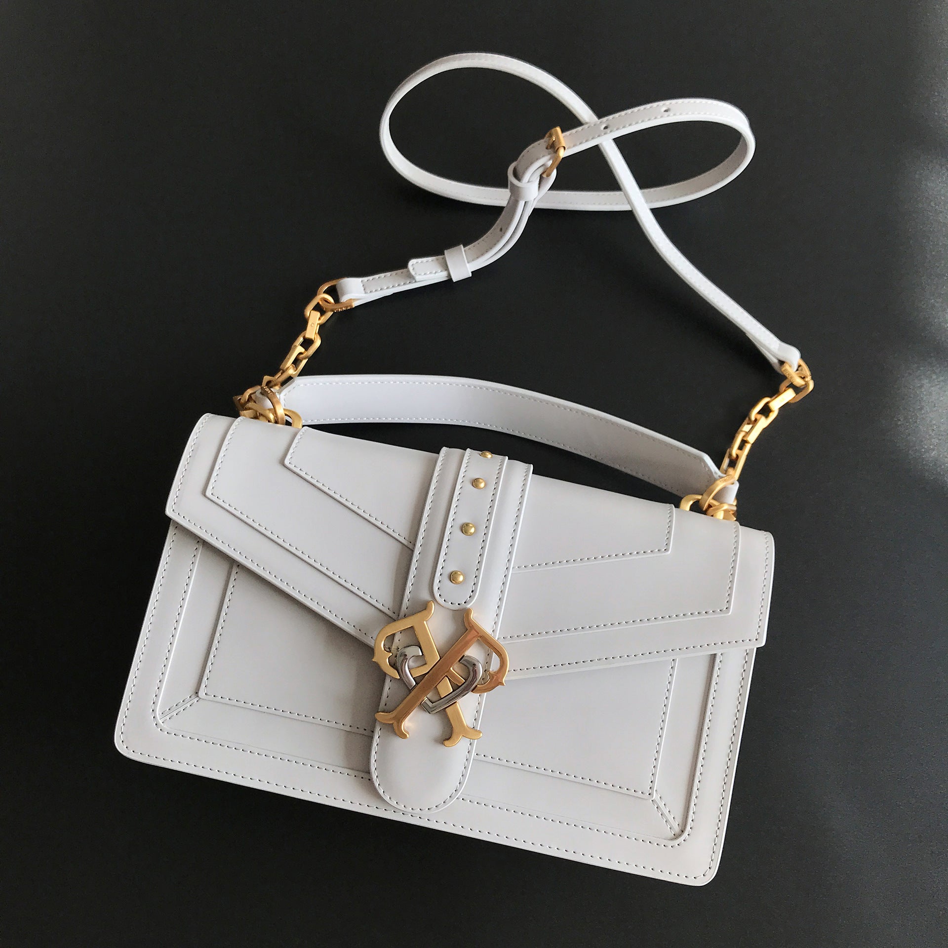 Genuine Leather Quilted Love Birds Crossbody Bag