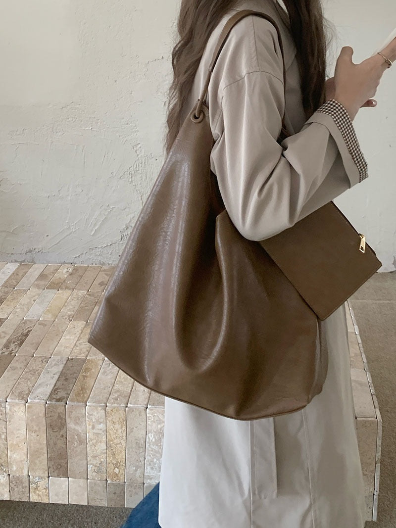 Stylish Soft Leather Shoulder Tote Bag