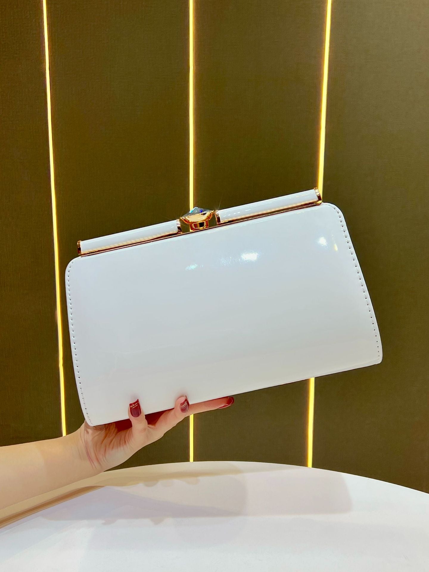Elegant White Glossy Clutch Shoulder Bag
