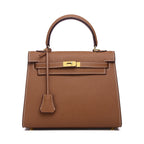 Orange Leather Kelly Top Handle Bag