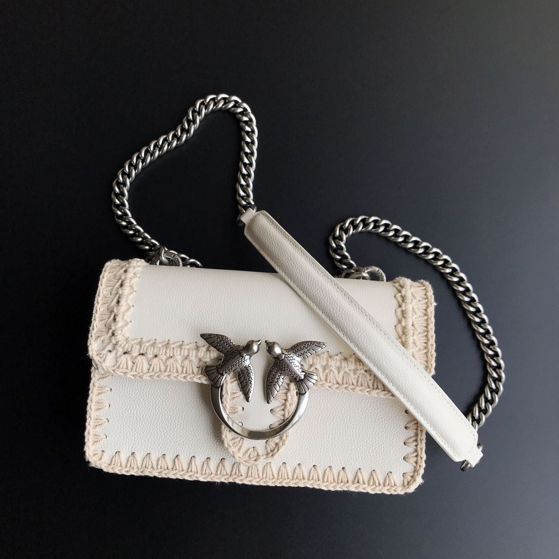 Genuine Leather Quilted Love Birds Crossbody Bag